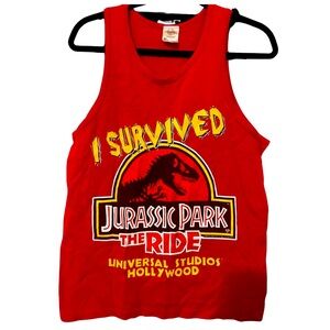 Vintage 1996 Universal Studios Jurassic Park I Survived The Ride Tank Top M VTG